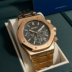 Seiko Mod Royal Oak Chronograph - Rose Gold/Black