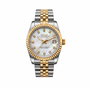 Seiko Mod Ladies Datejust - Mother of Pearl and Gem (Two-Tone Gold)