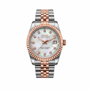 Seiko Mod Ladies Datejust - Mother of Pearl and Gem (Two-Tone Rose Gold)