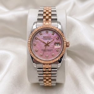 [IN STOCK] Seiko Mod Ladies Datejust - Pink Mother of Pearl and Gem (Two-Tone Rose Gold)