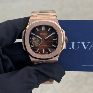 Seiko Mod Nautilus Open Heart - Rose Gold/Chocolate