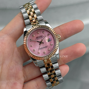 [IN STOCK] Seiko Mod Ladies Datejust - Pink Mother of Pearl and Gem (Two-Tone Rose Gold)