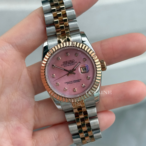 [IN STOCK] Seiko Mod Ladies Datejust - Pink Mother of Pearl and Gem (Two-Tone Rose Gold)