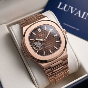 Seiko Mod Nautilus Open Heart - Rose Gold/Chocolate