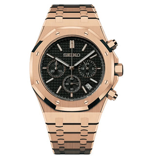 Seiko Mod Royal Oak Chronograph - Rose Gold/Black