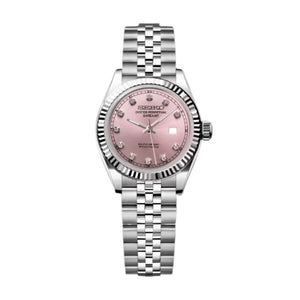 Seiko 精工改裝 女士日誌型 寶石 粉紅色面