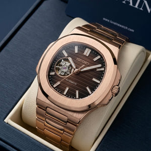 Seiko Mod Nautilus Open Heart - Rose Gold/Chocolate
