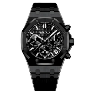 Seiko 精工改裝 皇家橡樹計時表 黑色 黑色面