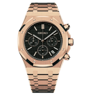 Seiko 精工改裝 皇家橡樹計時表  玫瑰金 黑色面