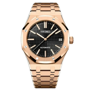 Seiko 精工改裝 皇家橡樹 玫瑰金 黑色面