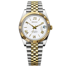 Seiko Mod Datejust - Roman White (Two-Tone Gold)