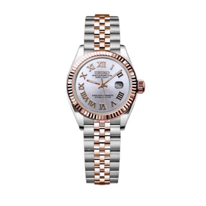 Seiko Mod Ladies Datejust - Roman White (Two-Tone Rose Gold)