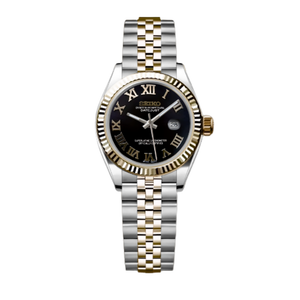 Seiko Mod Ladies Datejust - Roman Black (Two-Tone Gold)