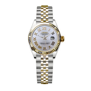 Seiko Mod Ladies Datejust - Roman White (Two-Tone Gold)