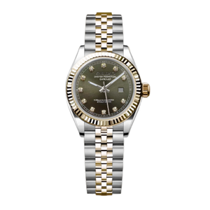 Seiko Mod Ladies Datejust - Olive Green Gem (Two-Tone Gold)