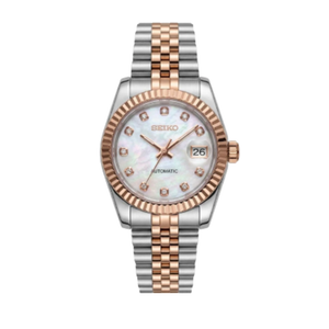 Seiko Mod Ladies Datejust - Pearl and Gem (Two-Tone Rose Gold)