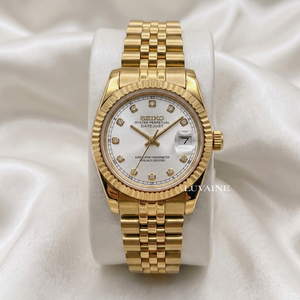 Seiko Mod Ladies Datejust - White Gem (Gold)