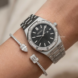 Seiko 精工改裝 女士皇家橡樹 黑色 鑲石錶圈