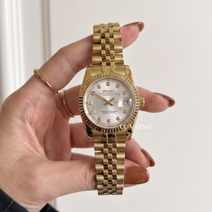 Seiko Mod Ladies Datejust - White Gem (Gold)