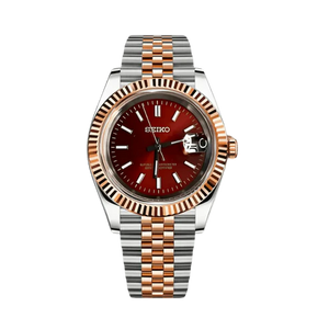 Seiko Mod Datejust - Roman Red (Two-Tone Rose Gold)